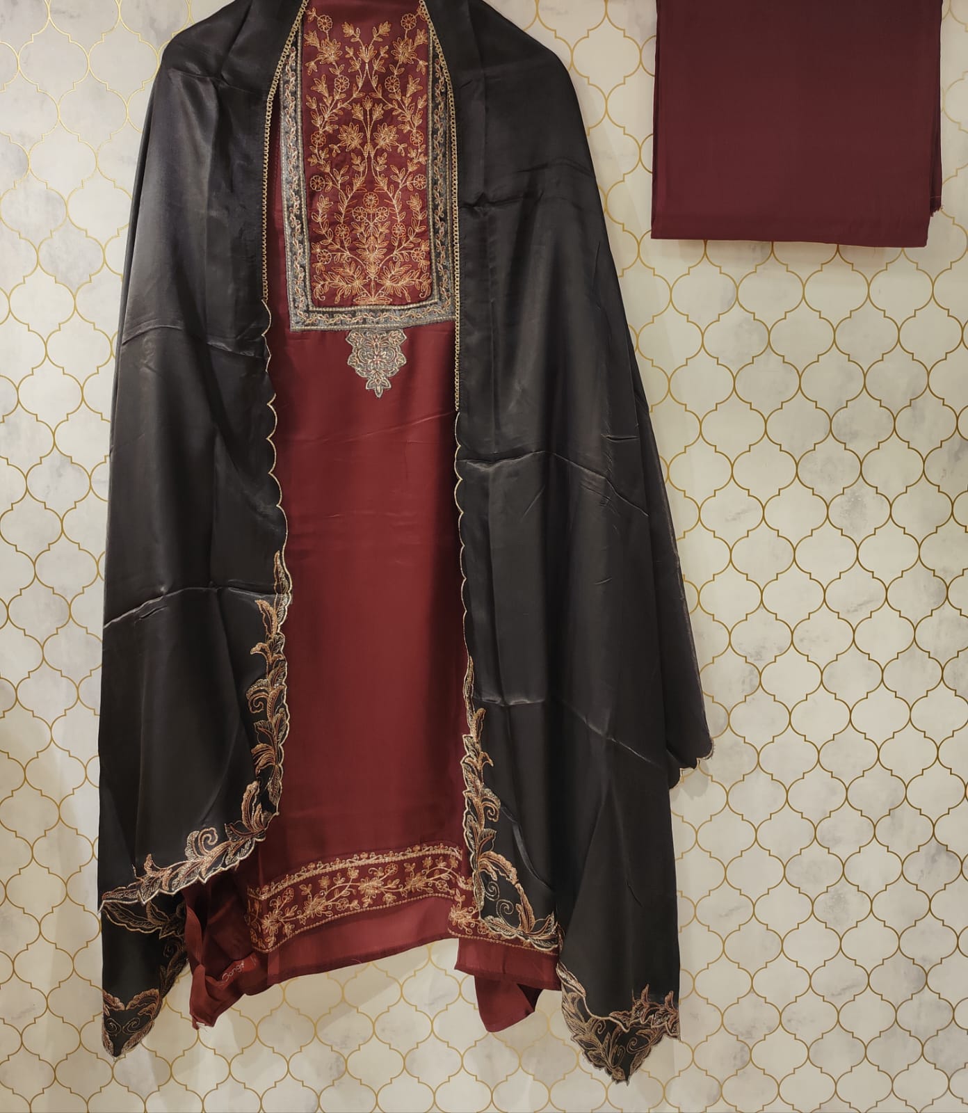 cotton satin with zari and thread work highlighted cotton satin with zari and thread work highlighted