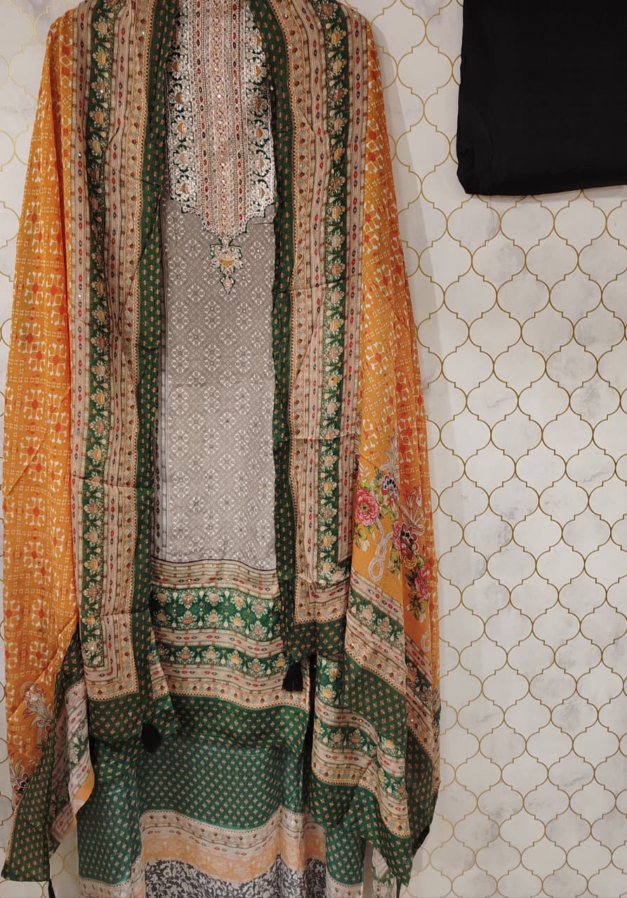 pure printed crepe suit with zari work (4 colours) pure printed crepe suit with zari work (4 colours)