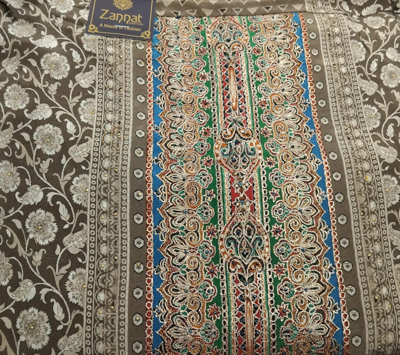 pure printed crepe suit with zari work (4 colours) pure printed crepe suit with zari work (4 colours)