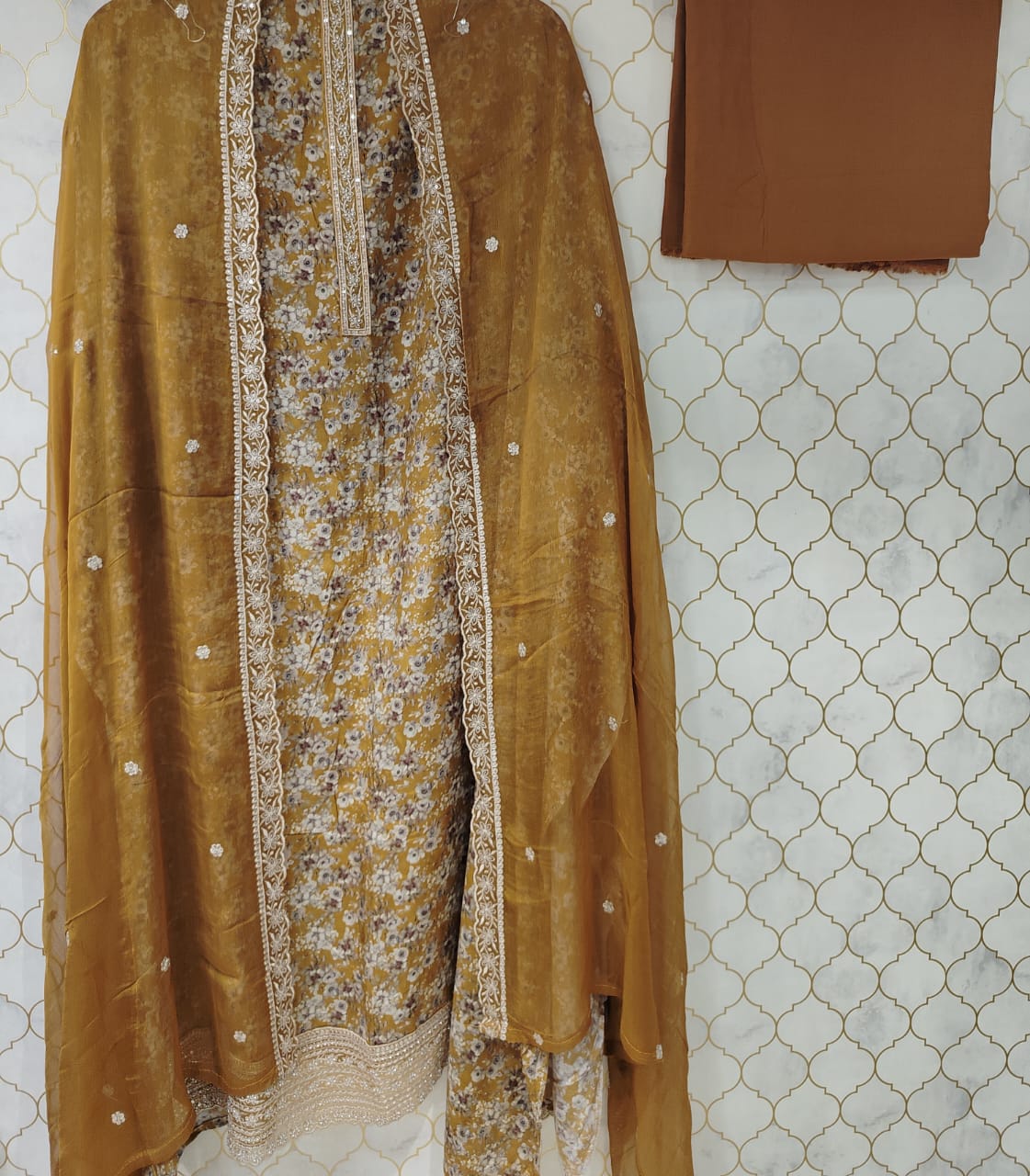 pure printed crepe suit with kurta pati neck pure printed crepe suit with kurta pati neck