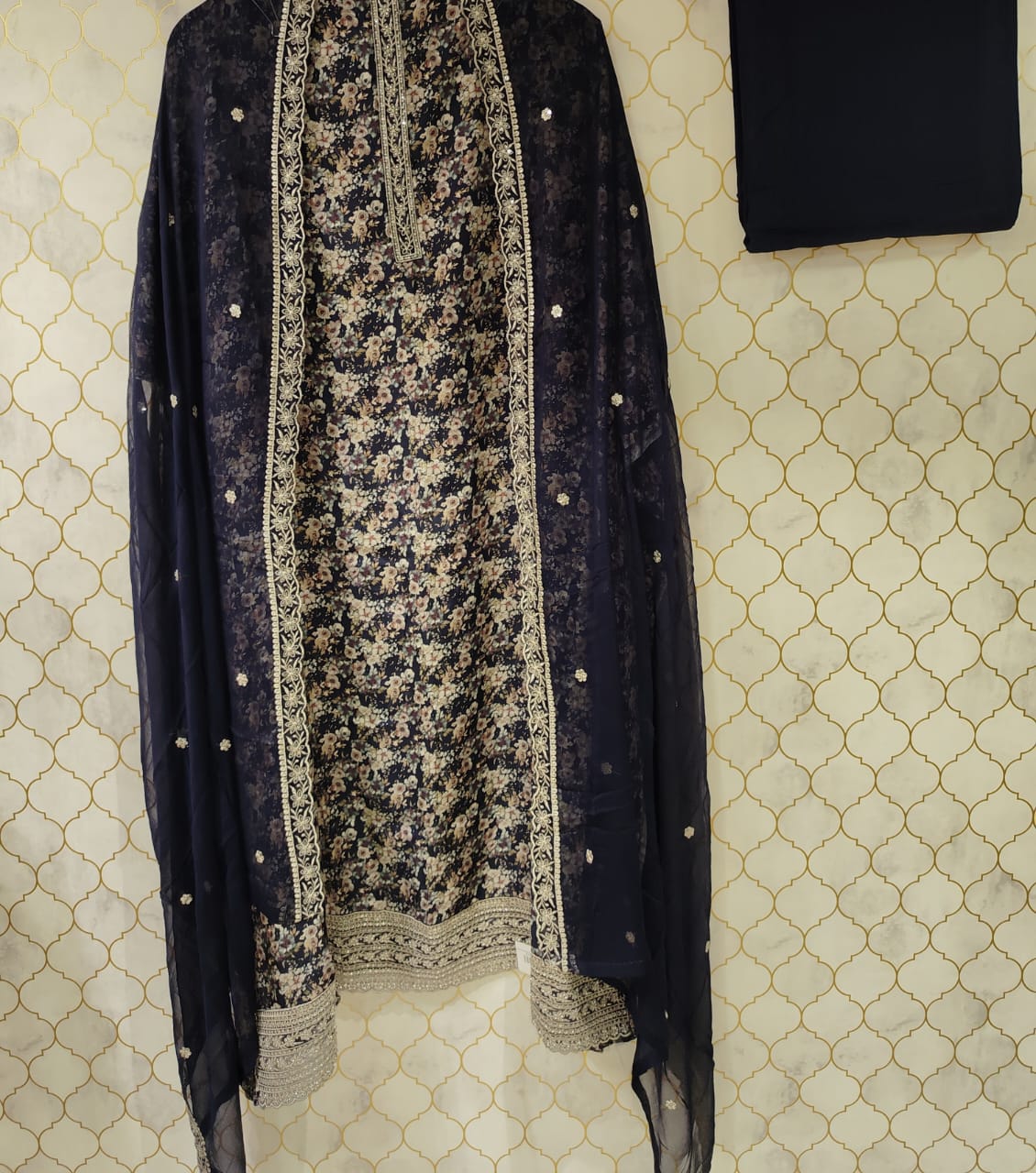 pure printed crepe suit with kurta pati neck pure printed crepe suit with kurta pati neck