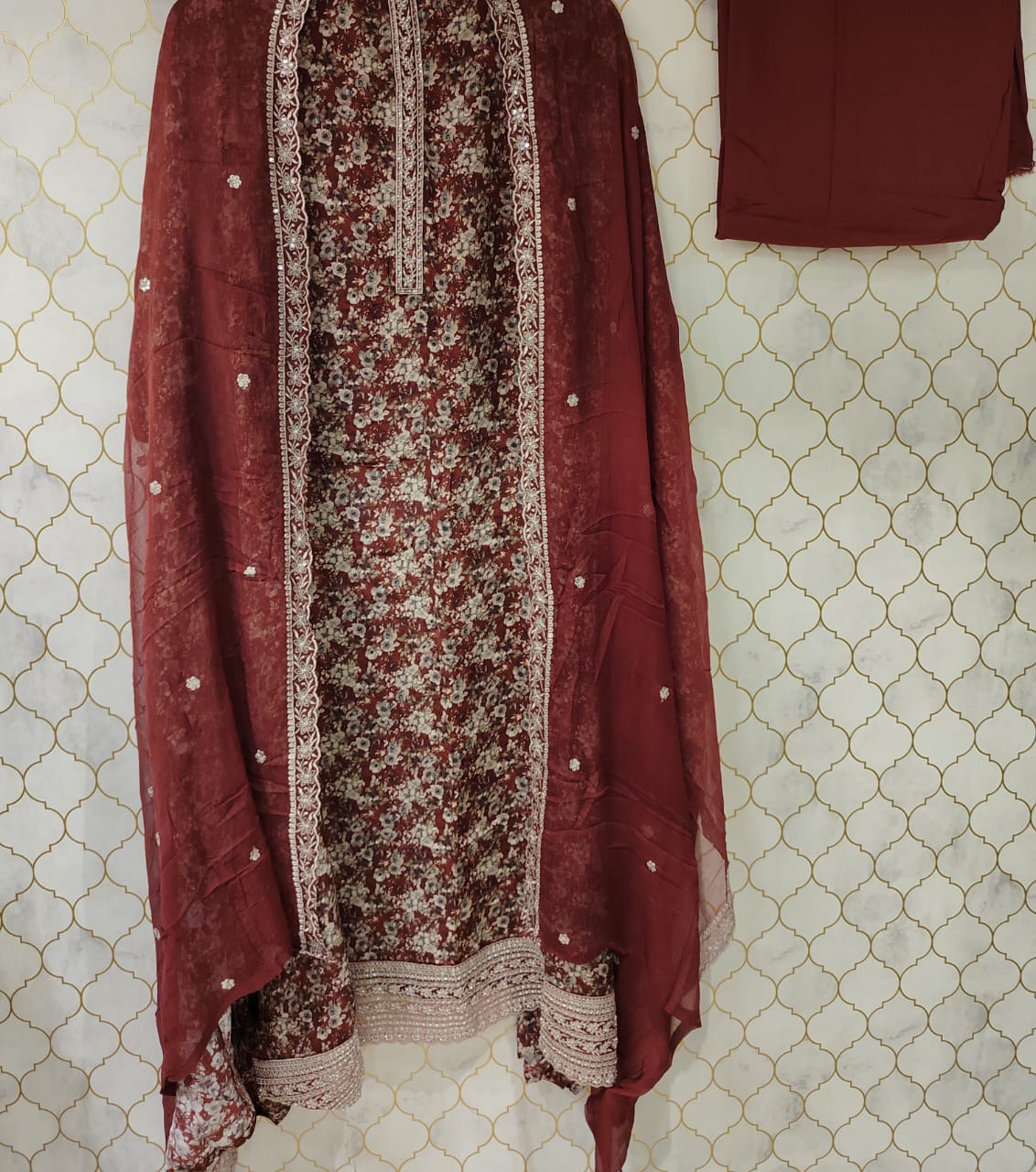 pure printed crepe suit with kurta pati neck pure printed crepe suit with kurta pati neck