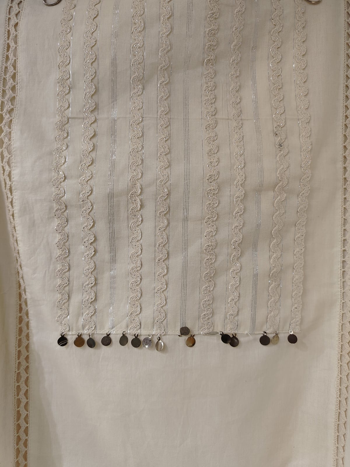 pure cotton suit with zig zag lace detailing pure cotton suit with zig zag lace detailing