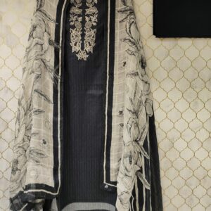pure strip cotton suit with thread work detailing on neck