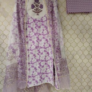 pure printed cotton suit with chickenkari patch on neck