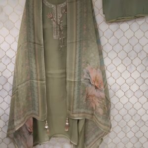 pure organza suit with zari and mirror detailing