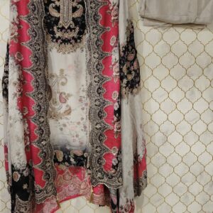 pure crepe with jaipuri print and printed neck