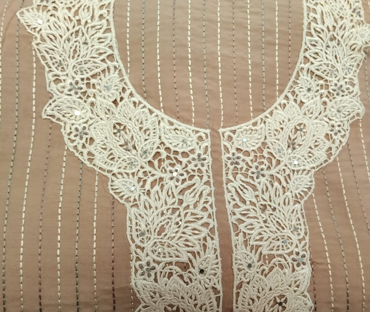 pure thread strip muslin suit with lace detailing pure thread strip muslin suit with lace detailing