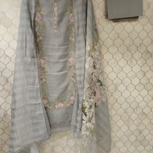 pure lilan suit with thread work highlighted on suit