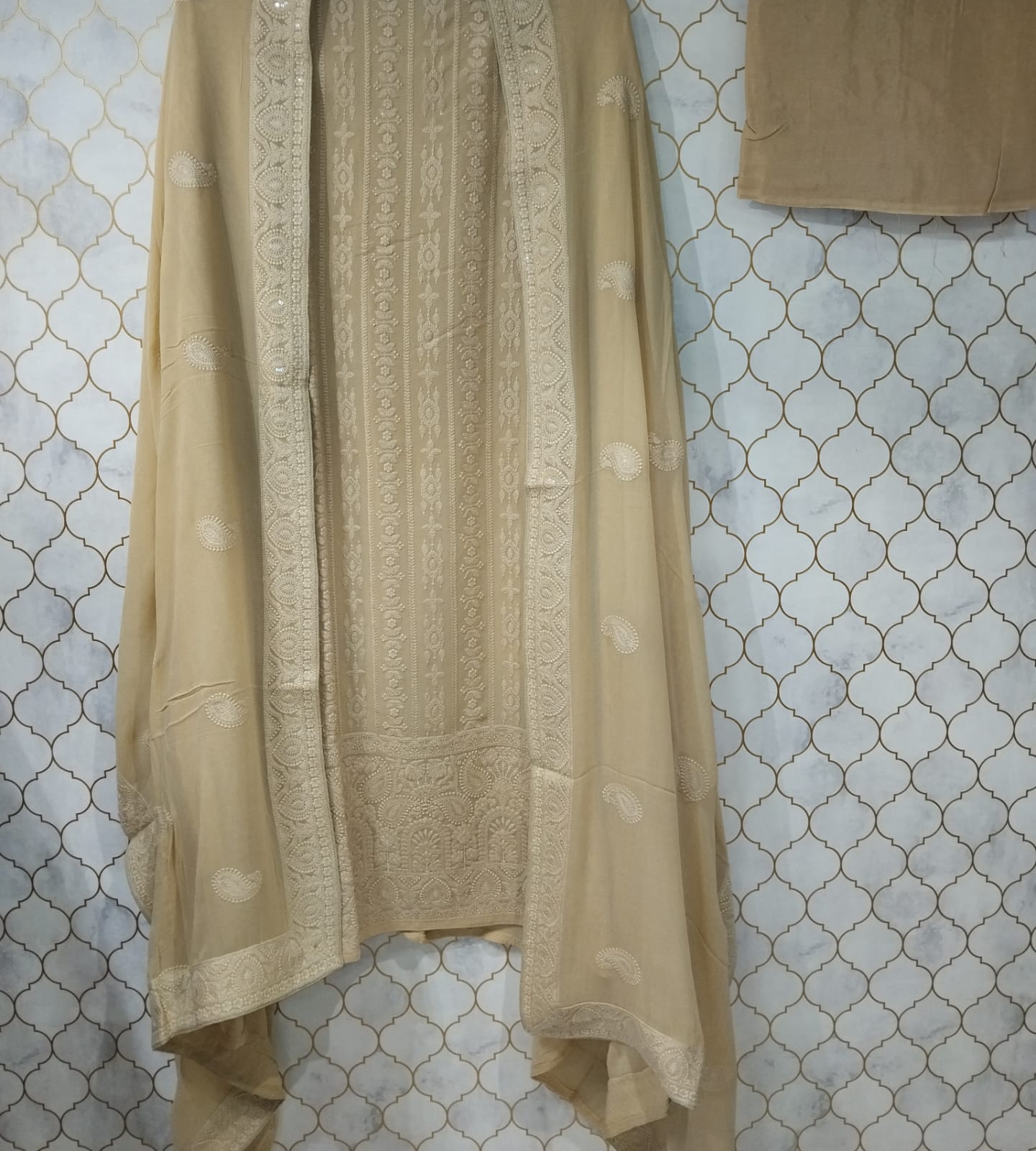 pure georgette lucknowi suit with sequence detailing pure georgette lucknowi suit with sequence detailing