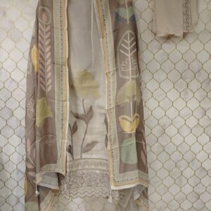 pure tissue silk with digital prints and embroidery organza border on hemline and sleeves