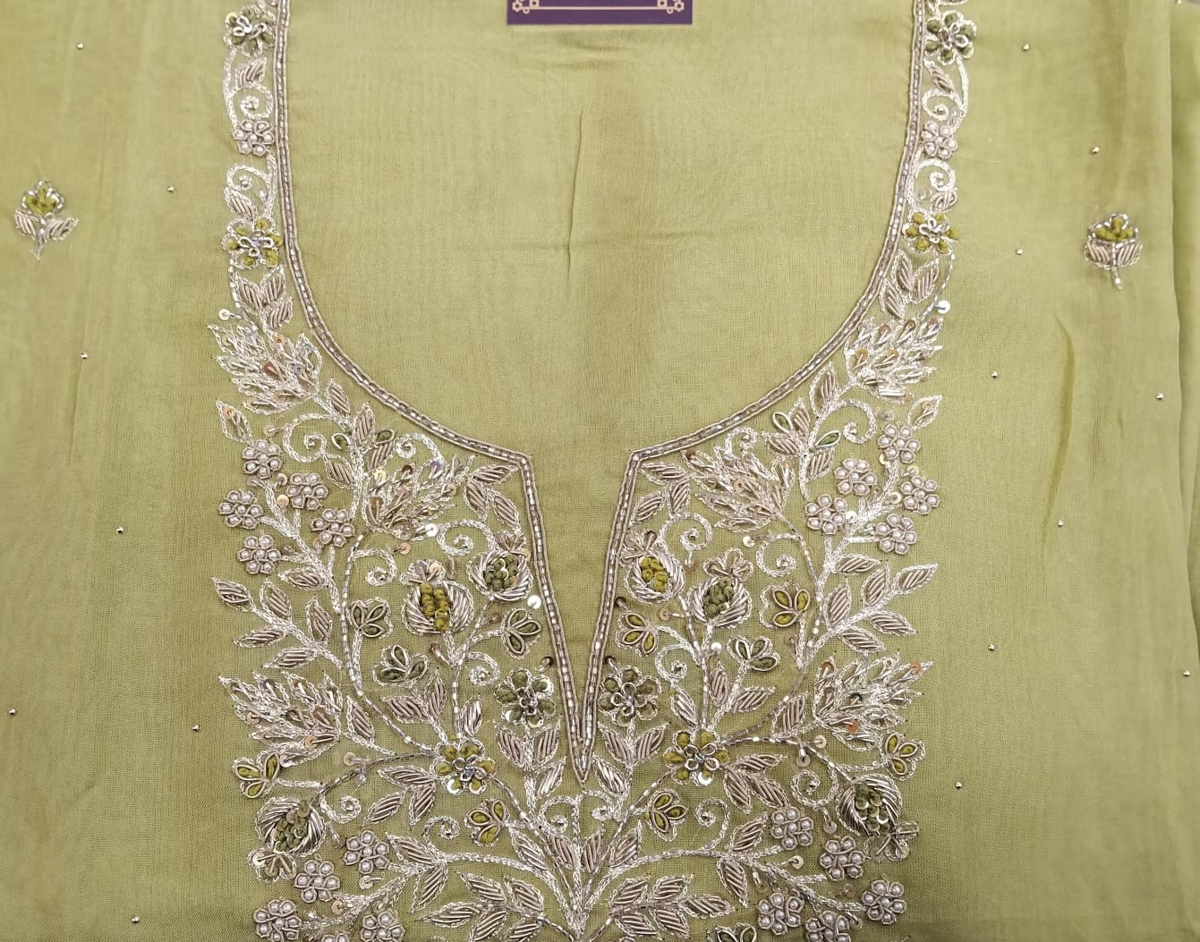 pure organza georgette with embroidery neck pure organza georgette with embroidery neck