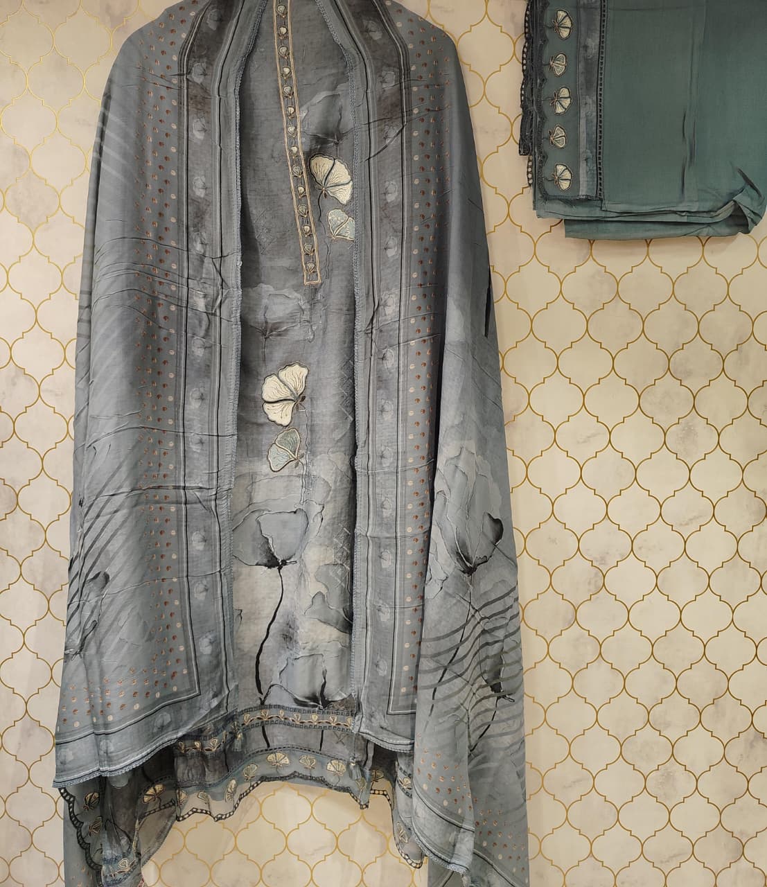 pure muslin with digital print and kurta patti neck pure muslin with digital print and kurta patti neck