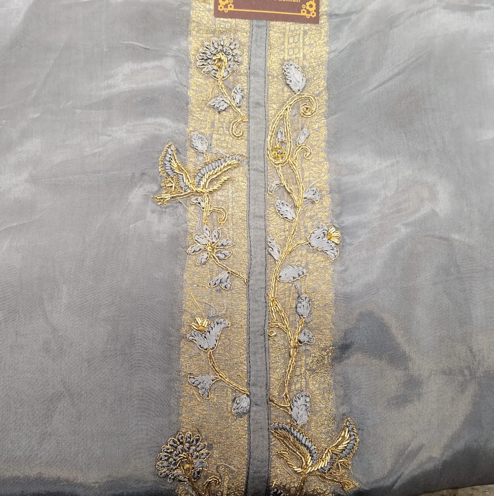 pure crepe suit with zari embroidery on neck pure crepe suit with zari embroidery on neck