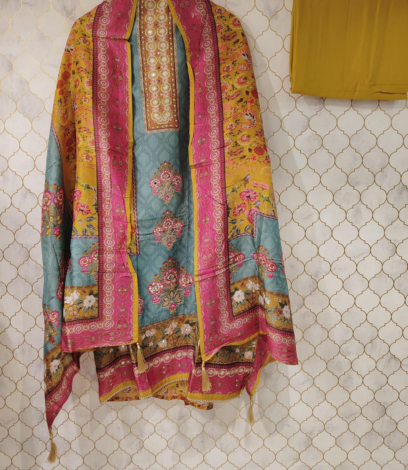 pure printed cotton silk with gotta detailing and cut dana work on neck pure printed cotton silk with gotta detailing and cut dana work on neck