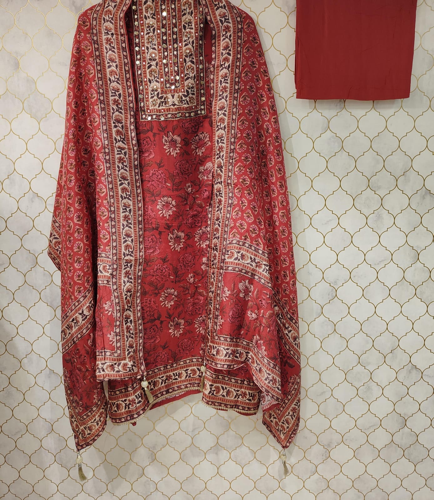 pure printed cotton silk with gotta detailing and cut dana work on neck pure printed cotton silk with gotta detailing and cut dana work on neck