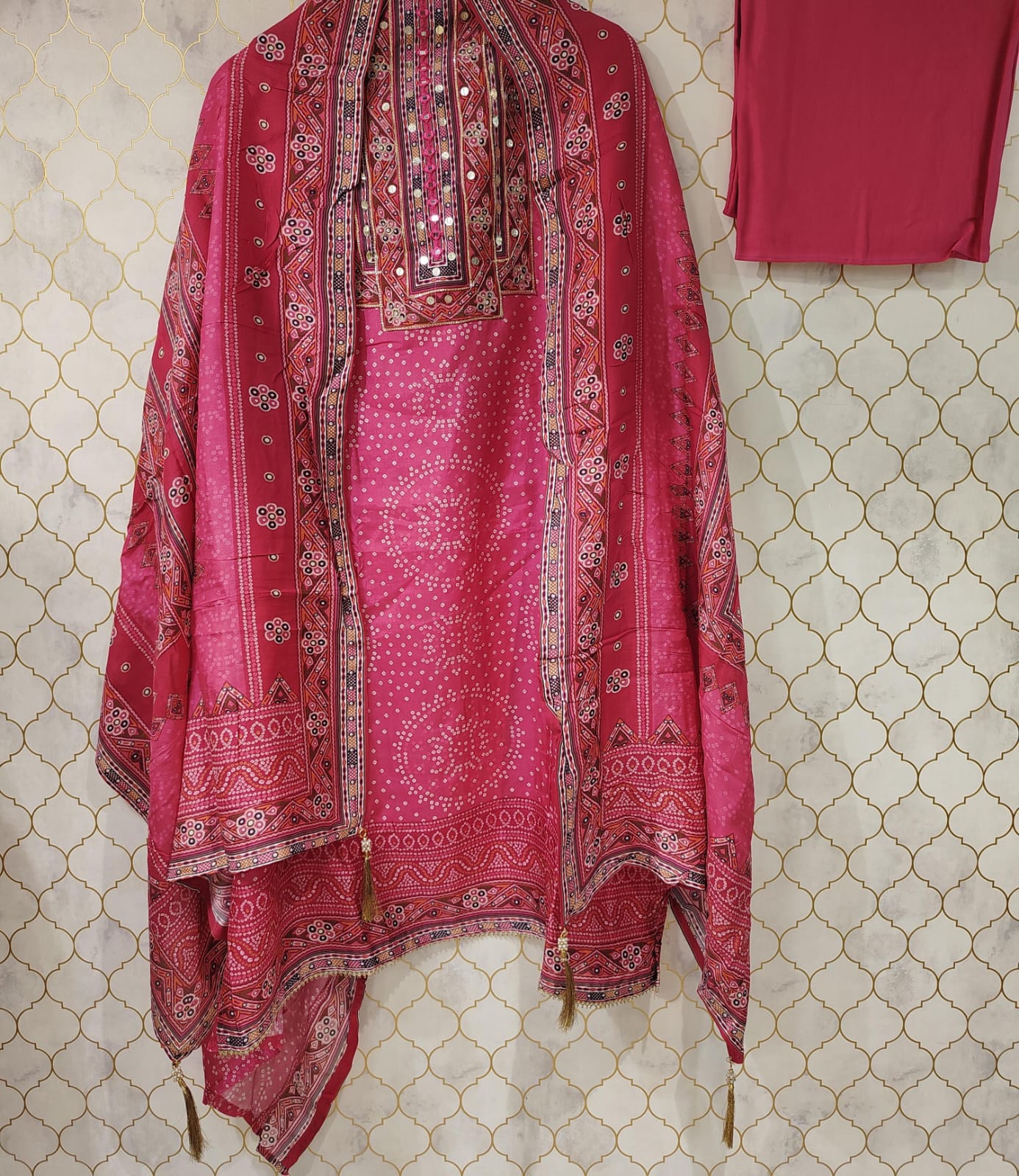 pure printed cotton silk with gotta detailing and cut dana work on neck pure printed cotton silk with gotta detailing and cut dana work on neck