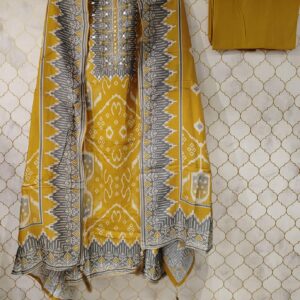 pure printed cotton silk suit with gotta detailing and miror work