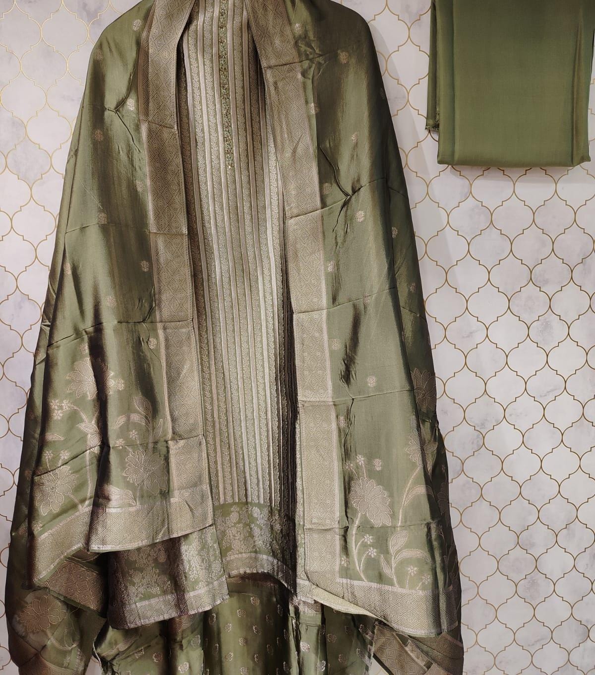 pure banarasi brocade suit with kurta patti neck highlighted with cutdana pure banarasi brocade suit with kurta patti neck highlighted with cutdana