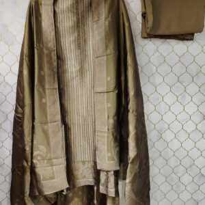 pure banarasi brocade suit with kurta patti neck highlighted with cutdana