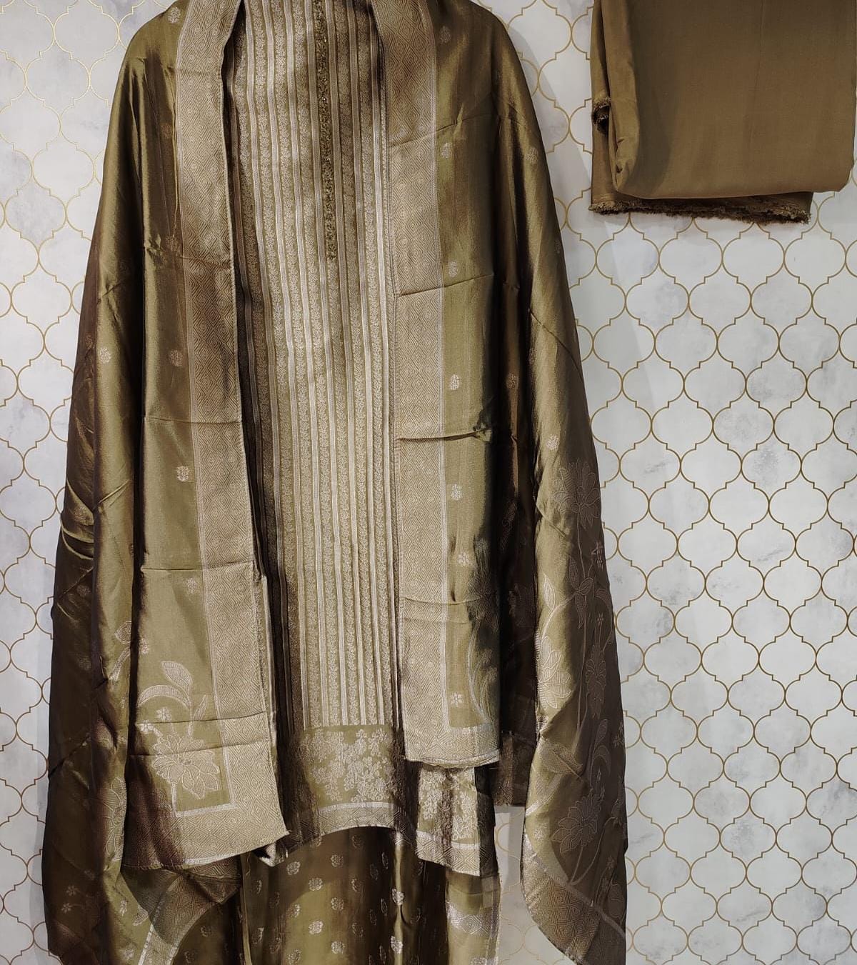 pure banarasi brocade suit with kurta patti neck highlighted with cutdana pure banarasi brocade suit with kurta patti neck highlighted with cutdana