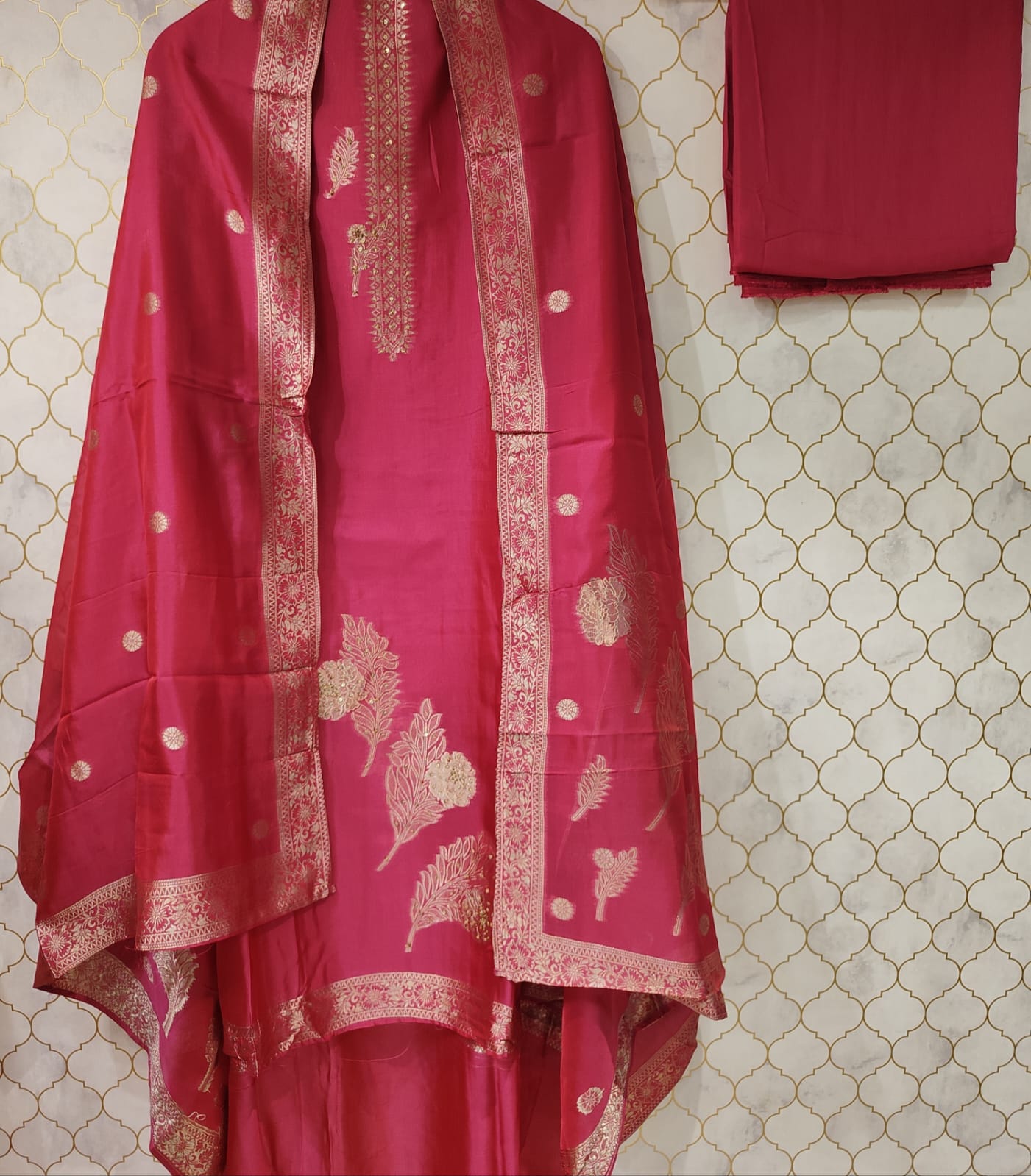 pure tissue silk suit with banarasi printed kurta pati neck pure tissue silk suit with banarasi printed kurta pati neck