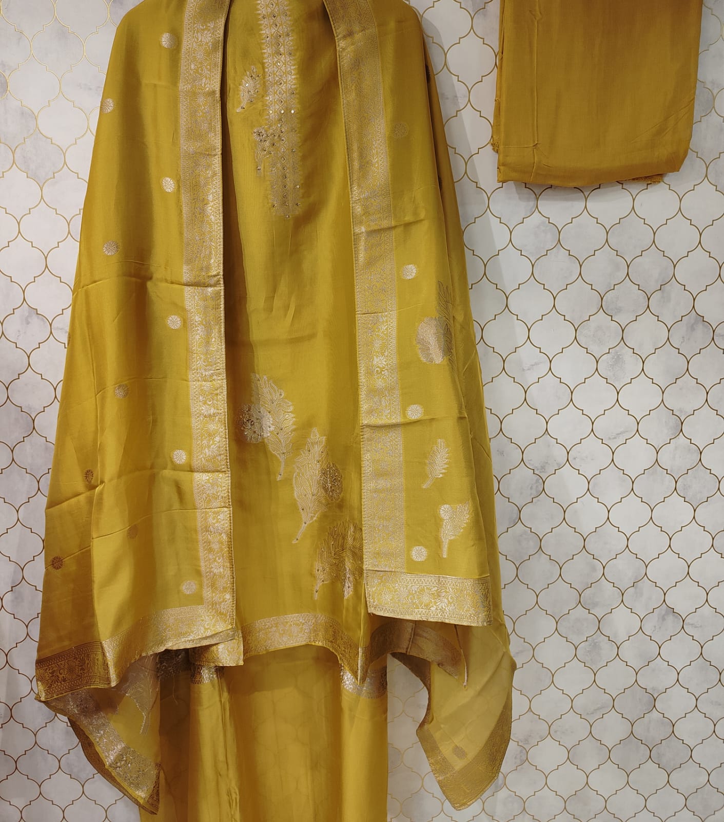 pure tissue silk suit with banarasi printed kurta pati neck pure tissue silk suit with banarasi printed kurta pati neck