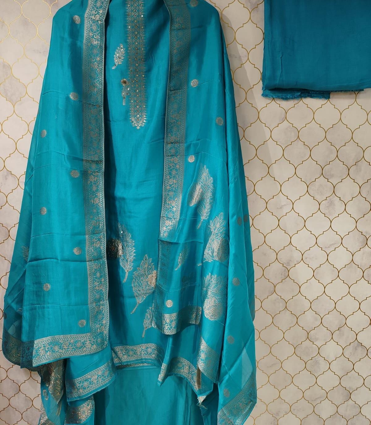 pure tissue silk suit with banarasi printed kurta pati neck pure tissue silk suit with banarasi printed kurta pati neck