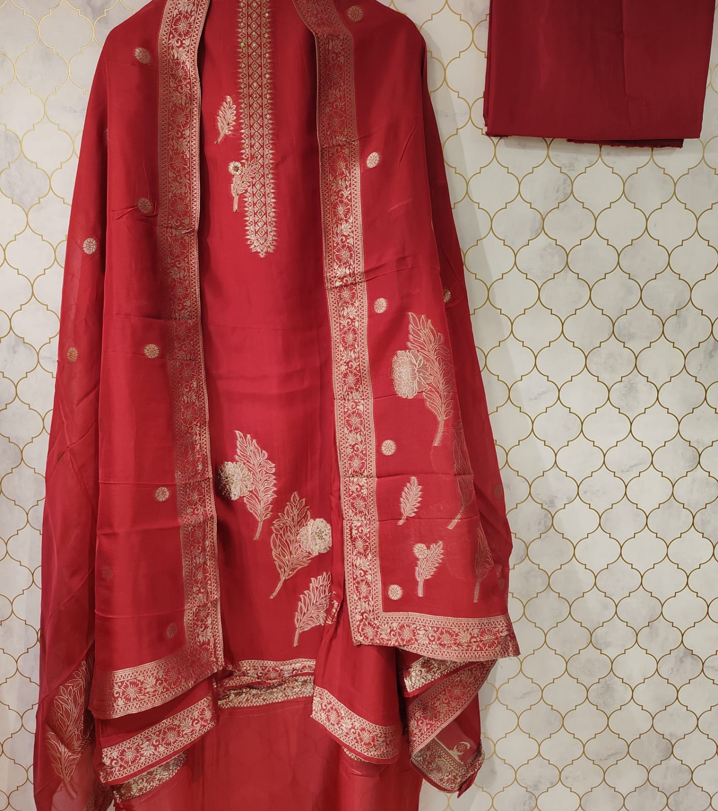 pure tissue silk suit with banarasi printed kurta pati neck pure tissue silk suit with banarasi printed kurta pati neck