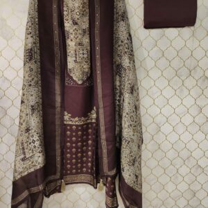printed cotton silk suit with sequence and pearls detailing