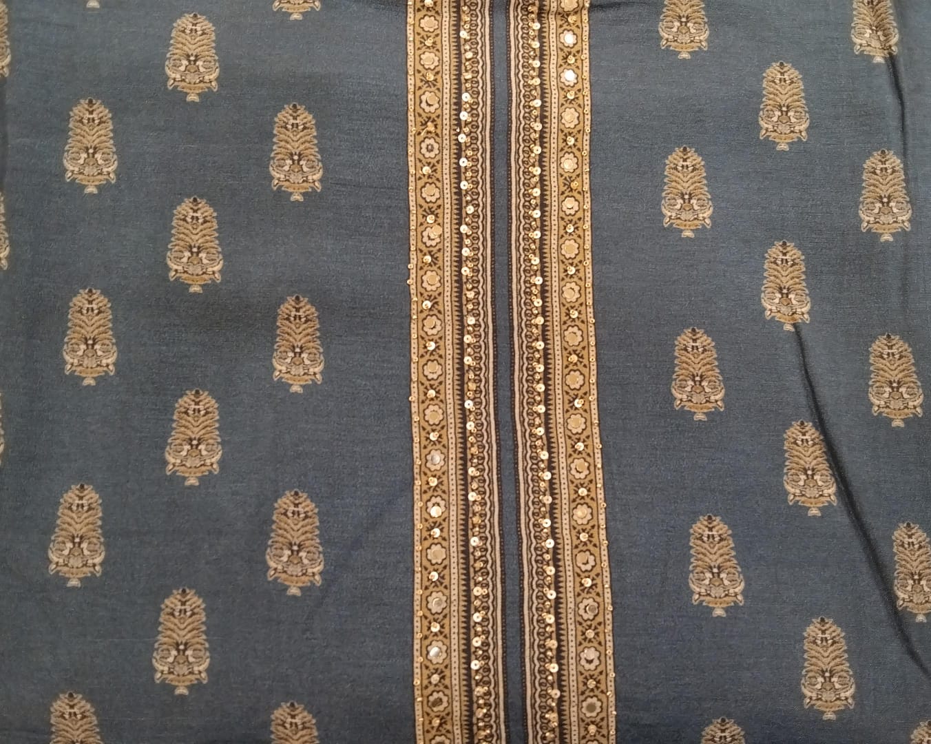 pure printed cotton silk suit with sequence and pearls detailing (2 colors) pure printed cotton silk suit with sequence and pearls detailing (2 colors)