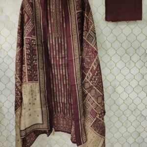 pure printed tussur silk strip suit with sequence