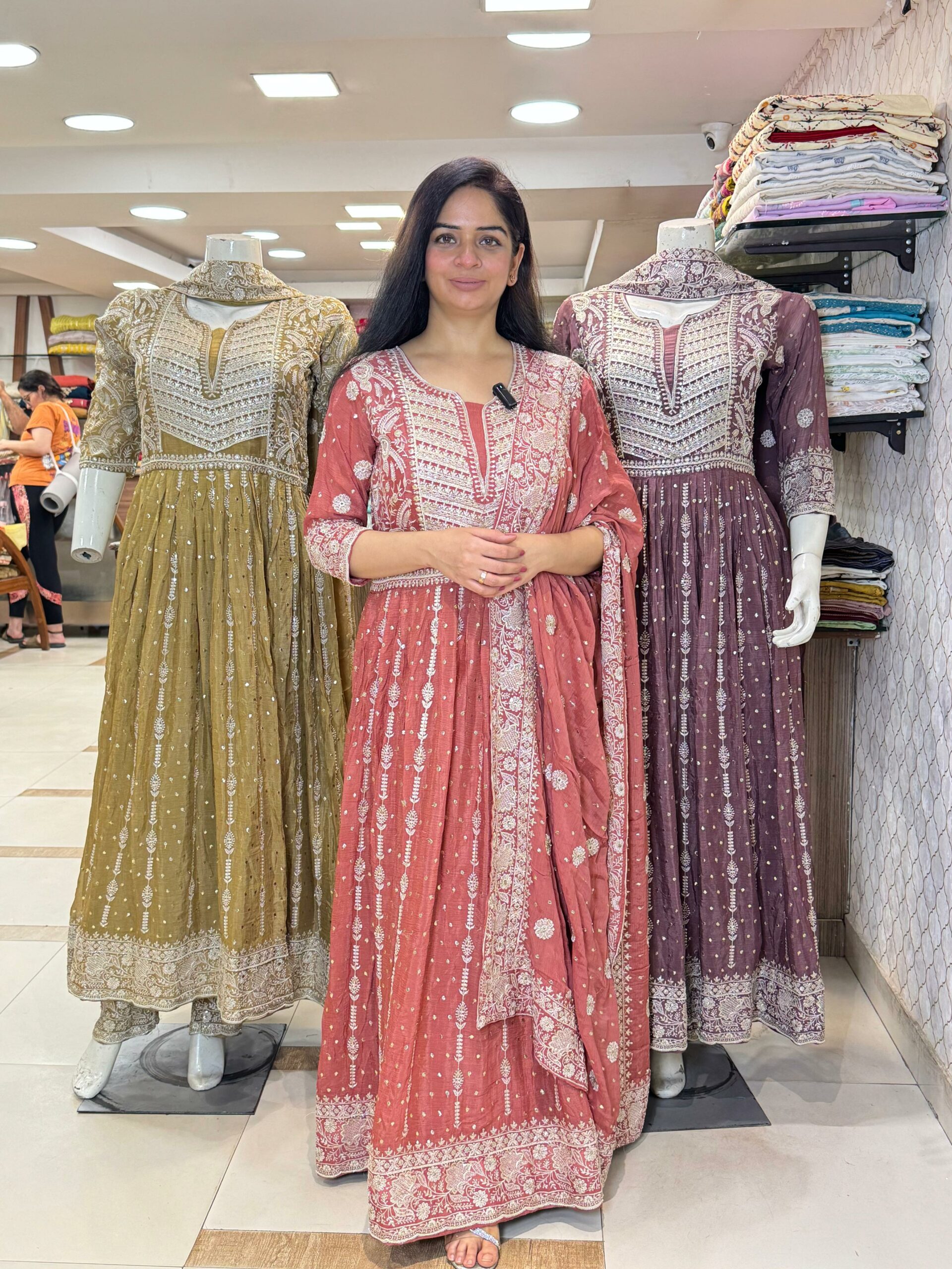anarkali : pure chiffon with thread embroidery detailing with cut dana and sequence highlighted on all over and also in hemline and sleeves anarkali : pure chiffon with thread embroidery detailing with cut dana and sequence highlighted on all over and also in hemline and sleeves