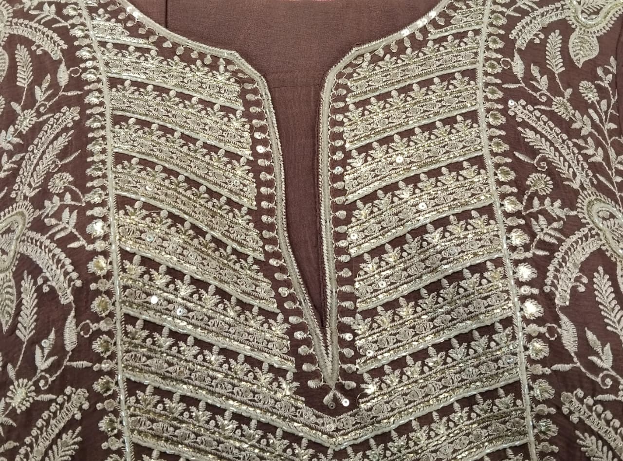 anarkali : pure chiffon with thread embroidery detailing with cut dana and sequence highlighted on all over and also in hemline and sleeves anarkali : pure chiffon with thread embroidery detailing with cut dana and sequence highlighted on all over and also in hemline and sleeves