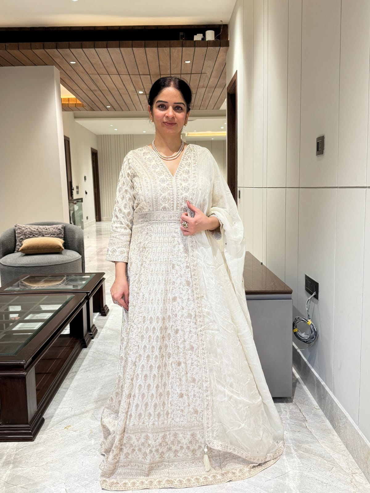 pure silk with all over zari detailing and siroski and pearls detailing on neck belt pure silk with all over zari detailing and siroski and pearls detailing on neck belt
