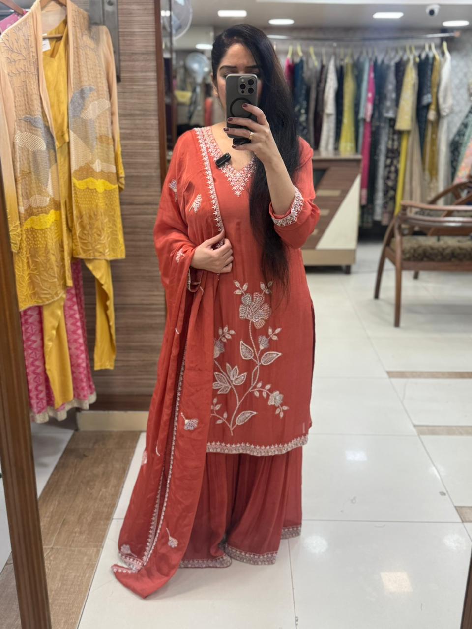 pure chinon fabric with nalki detailing on neck and also cut dana work pure chinon fabric with nalki detailing on neck and also cut dana work
