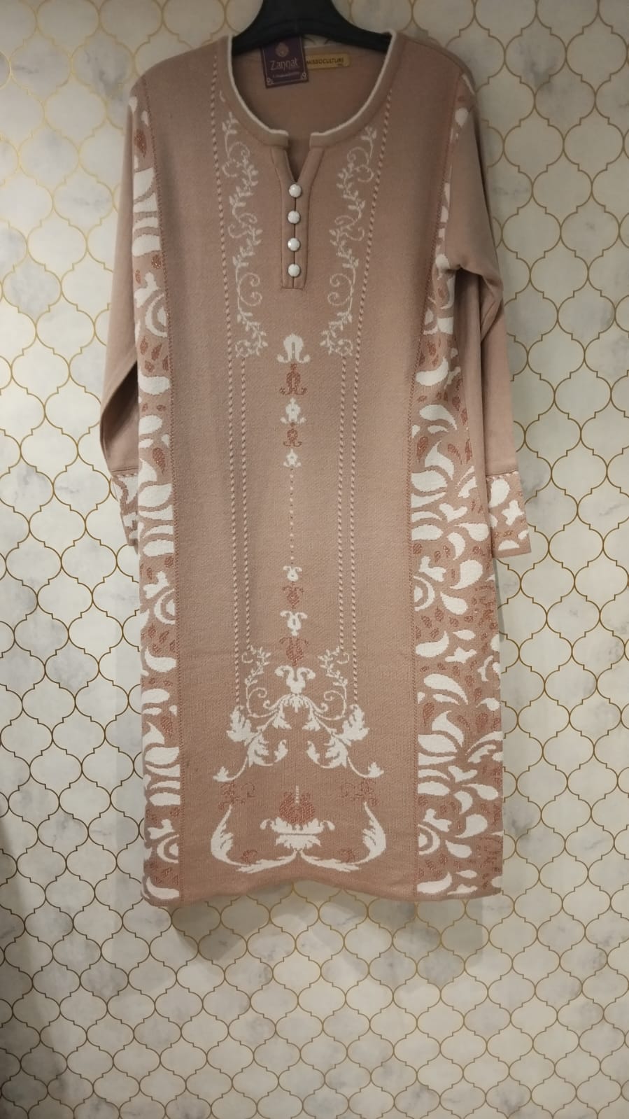 kurti : pure woolen printed with cute buttons on neck kurti : pure woolen printed with cute buttons on neck