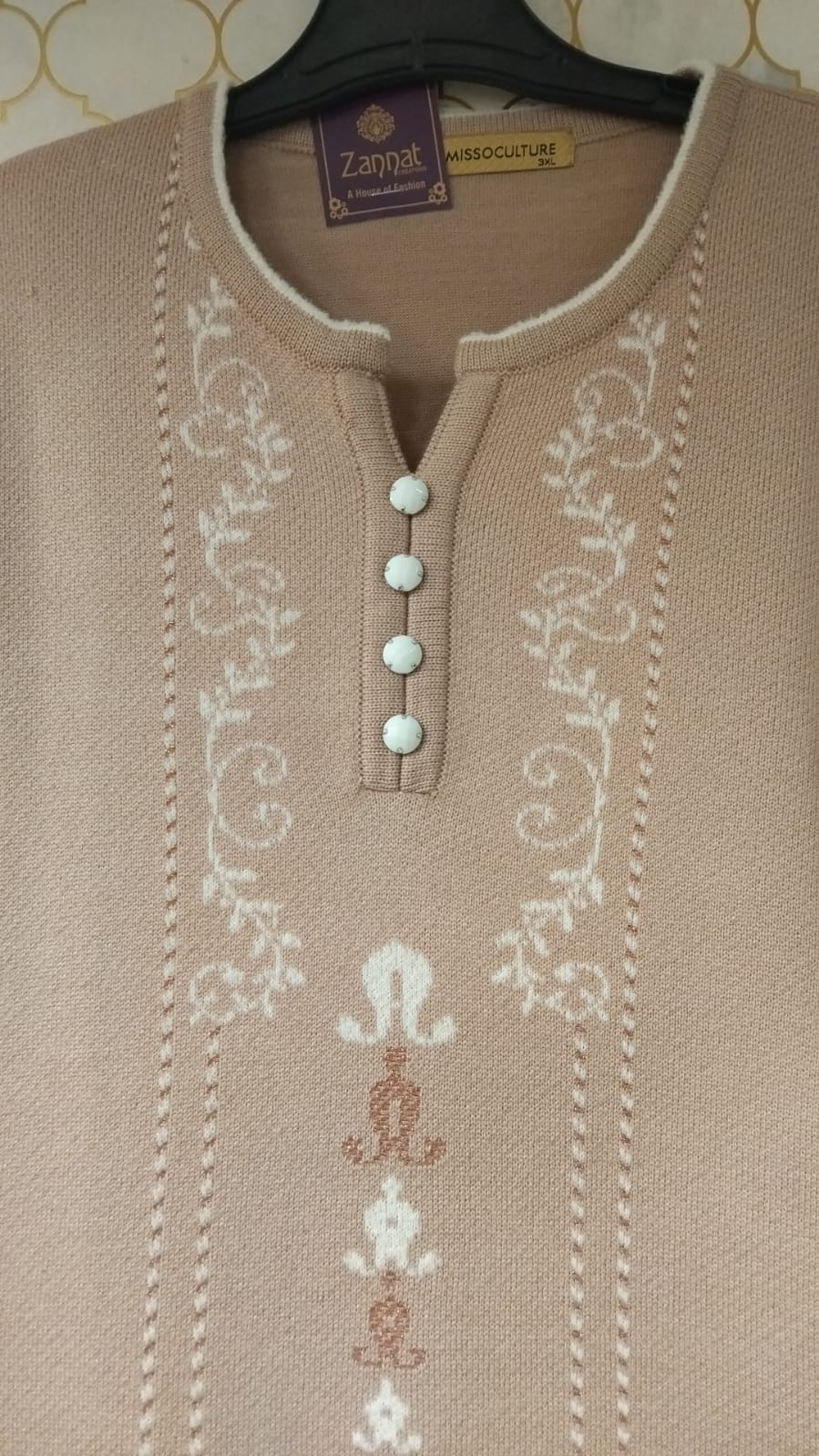 kurti : pure woolen printed with cute buttons on neck kurti : pure woolen printed with cute buttons on neck