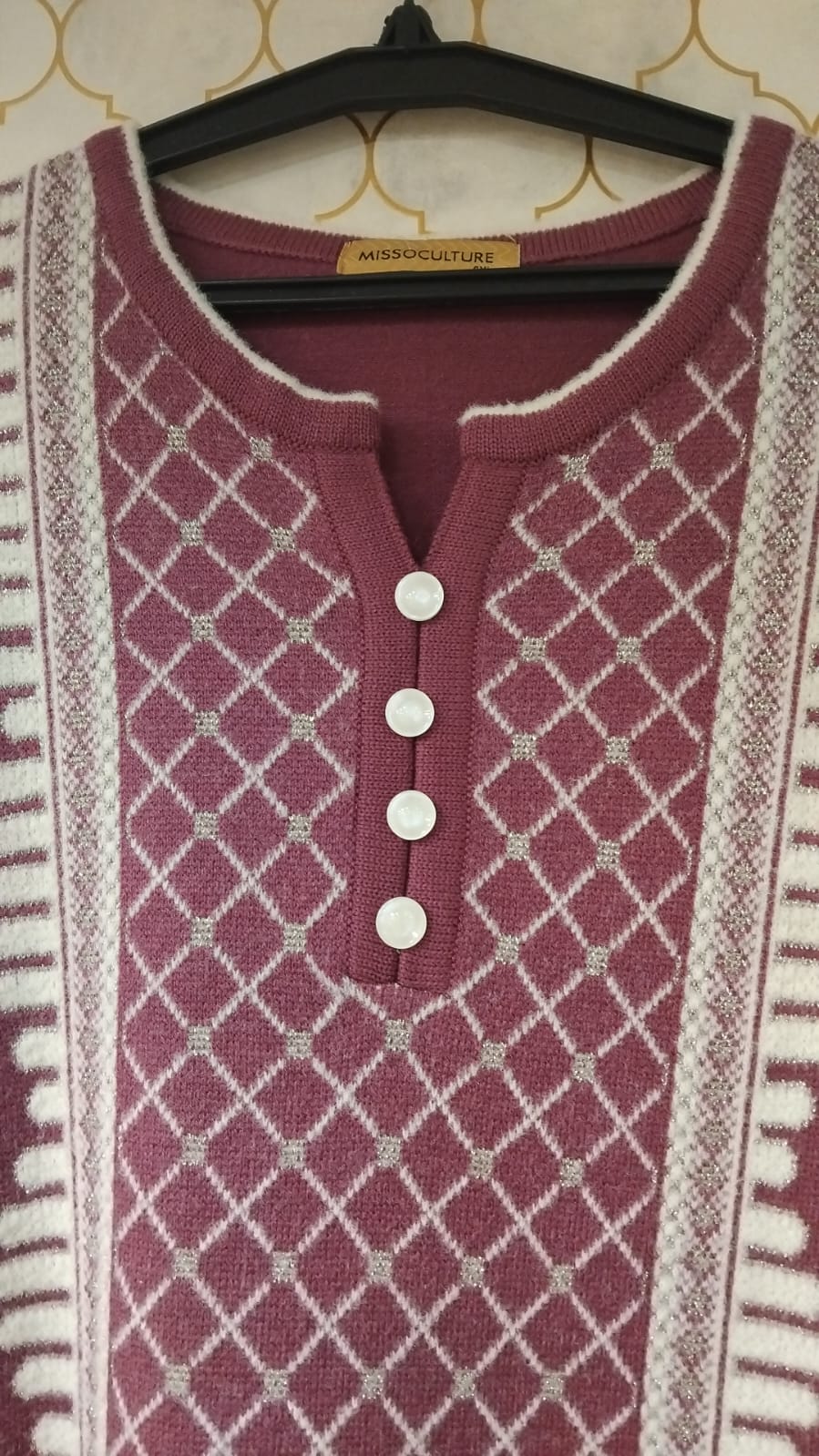 Kurti- Pure Woollen Printed with Cute Buttons On Neck - Image 2