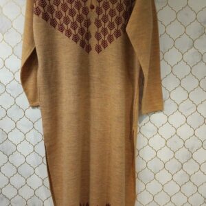 kurti pure woollen with cute buttons on neck and also print on neck and hemline