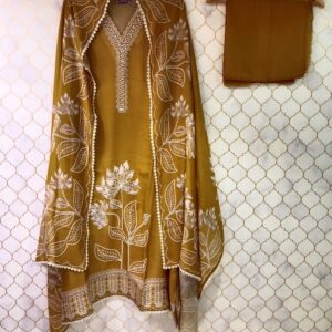 self printed maslin georgette neck line sequence cutdana highlighting gehra printed pul cutdana
