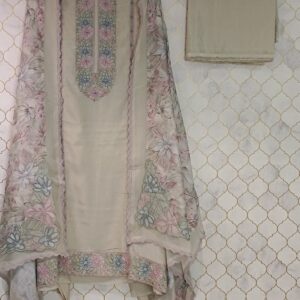 pure maslin pastel colour on neckline thread flower detailing