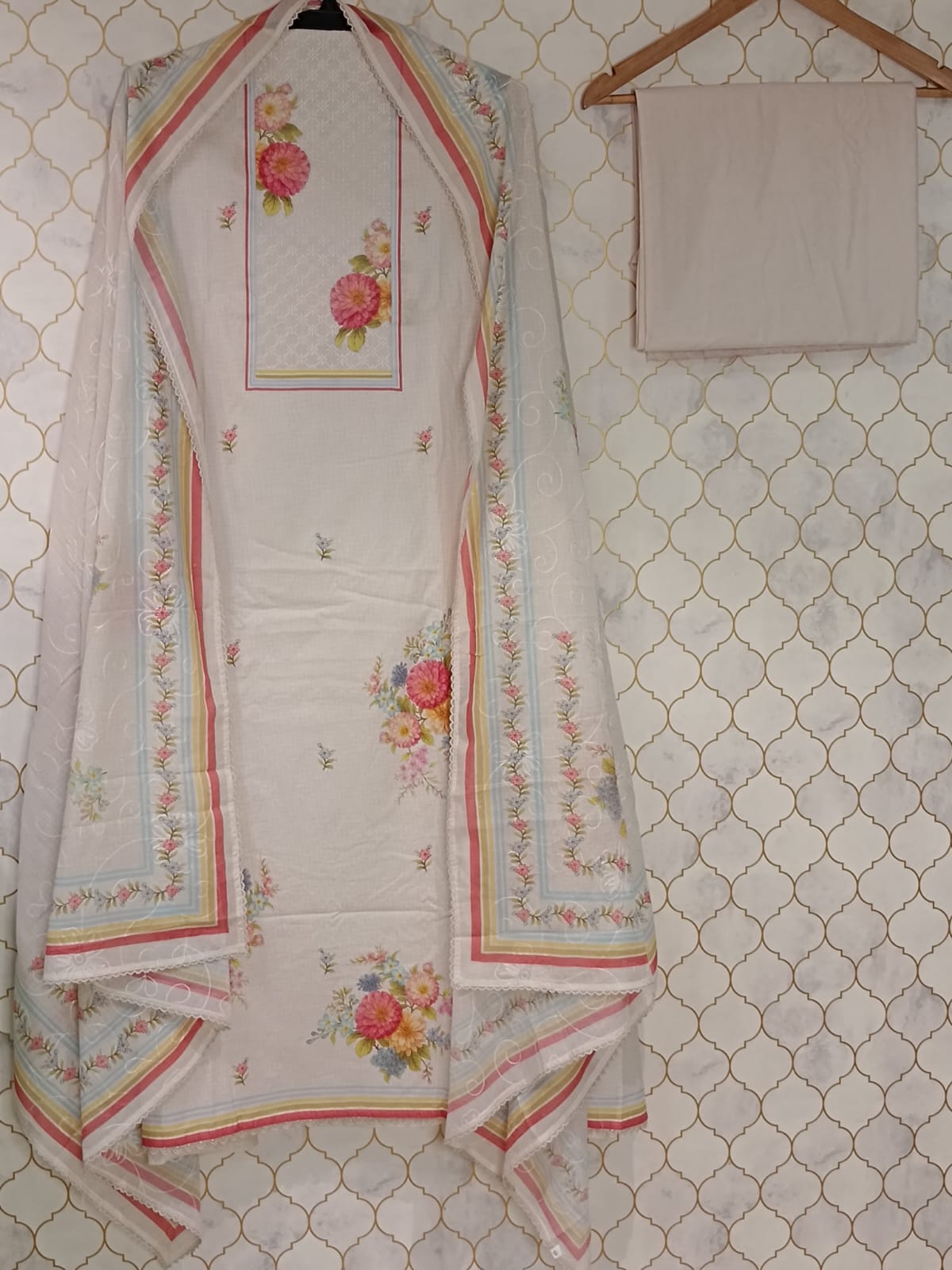 pure cotton with all over floral print on neckline pure cotton with all over floral print on neckline