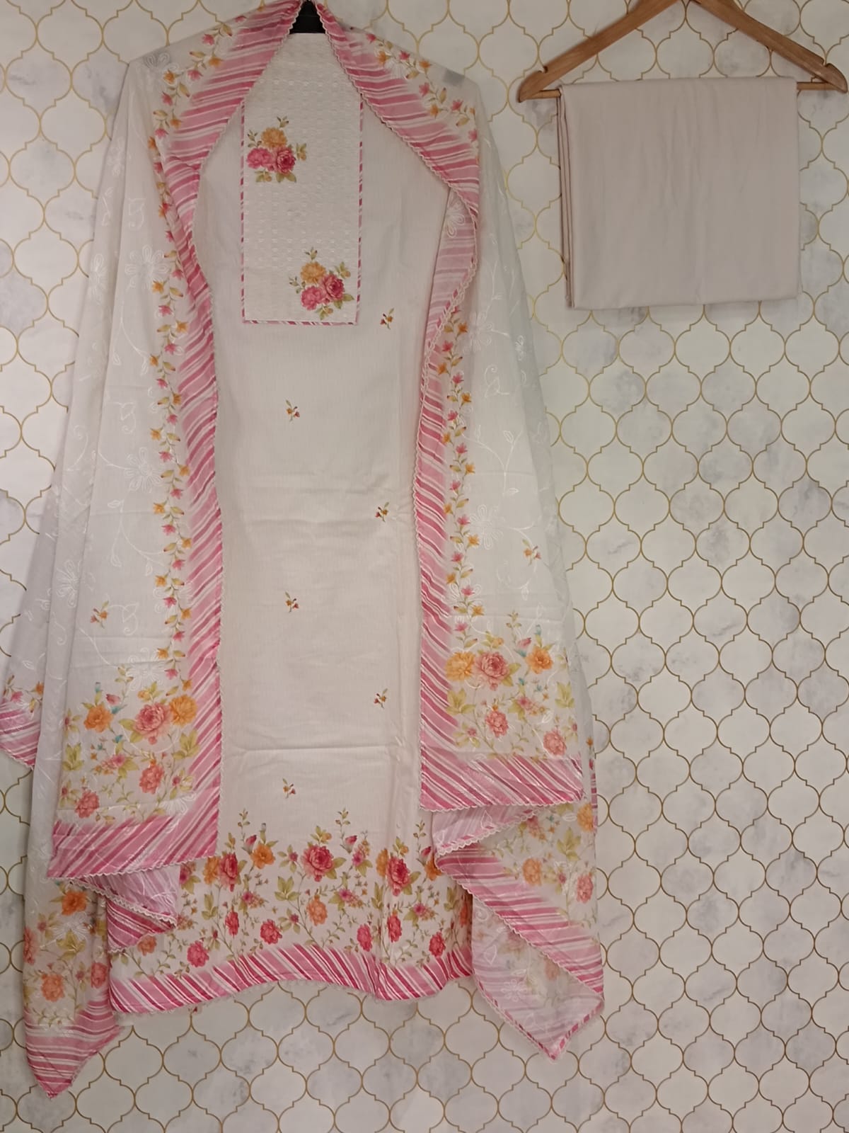 pure cotton with all over floral print on neckline pure cotton with all over floral print on neckline