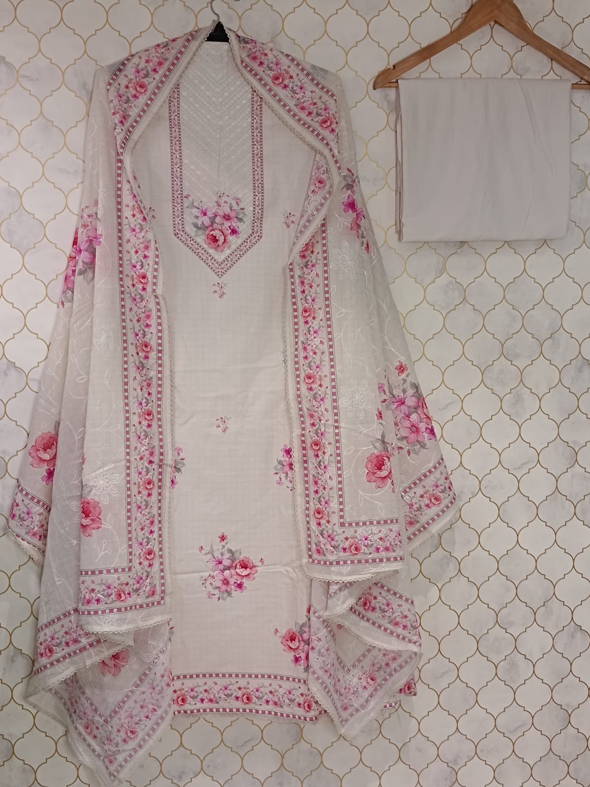 pure cotton with all over floral print on neckline pure cotton with all over floral print on neckline