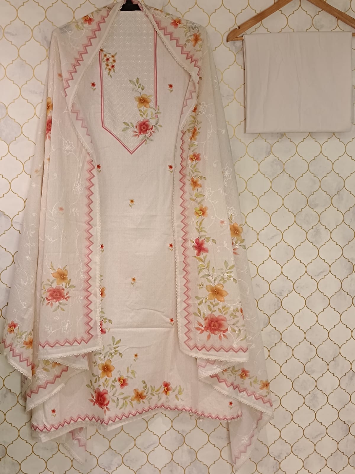 pure cotton with all over floral print on neckline pure cotton with all over floral print on neckline