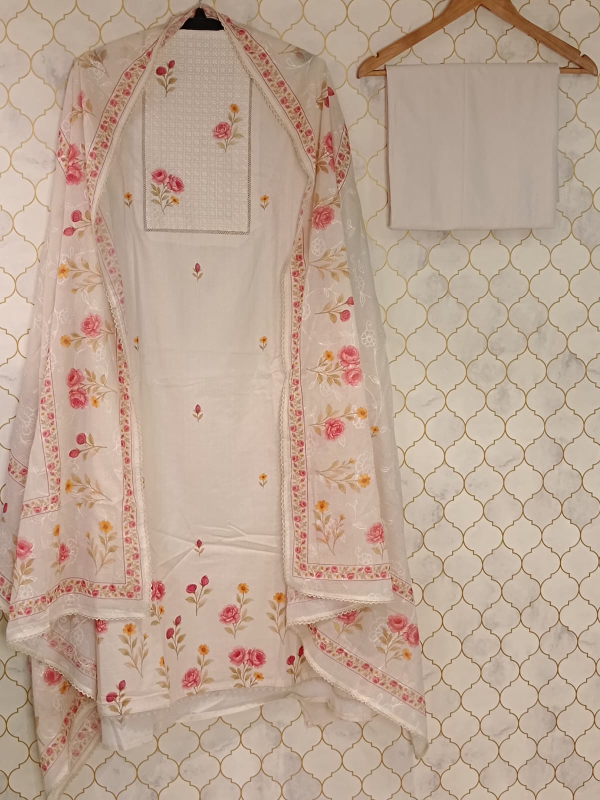 pure cotton with all over floral print on neckline pure cotton with all over floral print on neckline