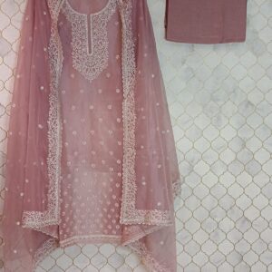 pure oraganza fabric with peach colored white thread embroidery
