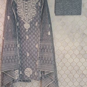 Pure Cotton block Printed chikankari Design with thread Work