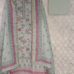 u1016 pure cotton linen all over flower digital printed neckline sequence design